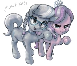 Size: 579x500 | Tagged: safe, artist:conoghi, diamond tiara, silver spoon, earth pony, pony, cute, diamondbetes, explicit source, glasses, pixiv