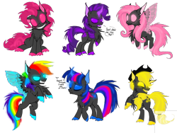 Size: 1032x774 | Tagged: safe, artist:keavemind, derpibooru import, applejack, fluttershy, pinkie pie, rainbow dash, rarity, twilight sparkle, changeling, changelingified, corrupted, mane six, species swap, toxic