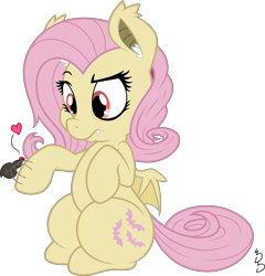 Size: 6000x6260 | Tagged: safe, artist:dfectivedvice, artist:vladimirmacholzraum, fluttershy, bat pony, pony, spider, absurd resolution, cute, ear fluff, flutterbat, heart, signature, simple background, transparent background, vector