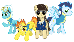 Size: 1300x744 | Tagged: safe, artist:fimstargazer, derpibooru import, fleetfoot, soarin', spitfire, wild fire, wonderbolts, wrong neighborhood