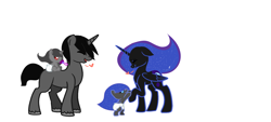 Size: 3648x1644 | Tagged: safe, artist:diamondwolf2990, derpibooru import, king sombra, nightmare moon, oc, oc:midnight, oc:stormlight, alicorn, pony, unicorn, baby, baby pony, base used, family, female, heart, male, offspring, parent:king sombra, parent:nightmare moon, parents:sombramoon, reformed sombra, shipping, simple background, sombramoon, straight, white background