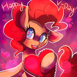 Size: 1280x1280 | Tagged: safe, artist:cherivinca, pinkie pie, earth pony, pony, box of chocolates, solo, valentine's day