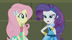 Size: 1440x807 | Tagged: safe, screencap, fluttershy, rarity, equestria girls, friendship games, animation error