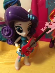 Size: 3024x4032 | Tagged: safe, artist:crazybeast, rarity, equestria girls, dance floor, doll, equestria girls minis, eqventures of the minis, guitar, guitarity, irl, jamming out, photo, toy