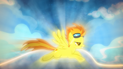 Size: 1920x1080 | Tagged: safe, artist:aelioszero, artist:korikian, derpibooru import, spitfire, flying, goggles, lens flare, solo, vector, wallpaper