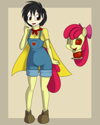 Size: 900x1125 | Tagged: safe, artist:kloudmutt, apple bloom, human, masking, ponyrumi