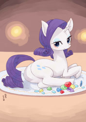 Size: 1000x1414 | Tagged: safe, artist:yanamosuda, rarity, pony, unicorn, female, mare, plot, rearity, smiling, solo