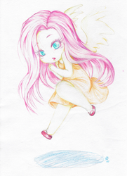 Size: 1013x1400 | Tagged: safe, artist:reikosketch, fluttershy, equestria girls, humanized, solo, traditional art, winged humanization