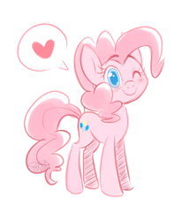 Size: 899x1046 | Tagged: safe, artist:saber-panda, pinkie pie, earth pony, pony, colored pupils, cute, diapinkes, heart, looking at you, one eye closed, pictogram, simple background, sketch, smiling, solo, speech bubble, white background, wink