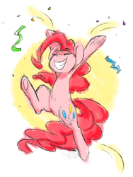 Size: 1000x1330 | Tagged: safe, artist:saber-panda, pinkie pie, earth pony, pony, confetti, grin, happy, sketch, solo