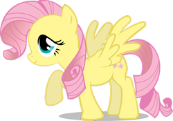 Size: 900x629 | Tagged: safe, artist:drewdini, fluttershy, pegasus, pony, alternate hairstyle, female, mane swap, mare, raised hoof, simple background, solo, spread wings, transparent background, wings