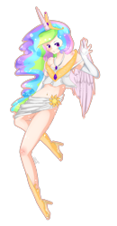 Size: 1398x2693 | Tagged: safe, artist:namjoons-dimples, princess celestia, human, beautiful, belly button, clothes, high heels, horned humanization, humanized, legs, midriff, miniskirt, simple background, skirt, solo, tanktop, transparent background, winged humanization, wings