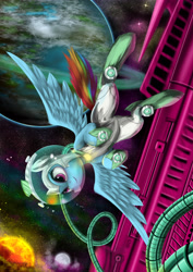 Size: 4250x6000 | Tagged: safe, artist:darksly, derpibooru import, rainbow dash, pegasus, pony, absurd resolution, astronaut, female, mare, solo, spacesuit