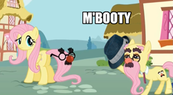 Size: 917x507 | Tagged: safe, edit, edited screencap, screencap, fluttershy, pegasus, pony, the one where pinkie pie knows, fedora, groucho mark, groucho mask, hat, image macro, m'lady, meme