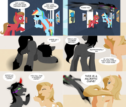 Size: 2562x2164 | Tagged: safe, artist:curiousglaistig, derpibooru import, king sombra, rainbow dash, oc, oc:backy, oc:pun, pegasus, pony, ask, ask pun, censored, pirate dash, unnecessary censorship