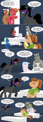 Size: 1280x3608 | Tagged: safe, artist:curiousglaistig, derpibooru import, king sombra, oc, oc:coffee talk, oc:pun, pony, ask, ask pun