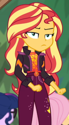 Size: 338x613 | Tagged: safe, screencap, applejack, fluttershy, sci-twi, sunset shimmer, twilight sparkle, better together, equestria girls, sunset's backstage pass!, cropped, shrunken pupils