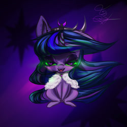 Size: 1080x1080 | Tagged: safe, artist:sheillyde, derpibooru import, king sombra, twilight sparkle, twilight sparkle (alicorn), alicorn, pony, unicorn, clothes, crown, evil, hoodie, jewelry, magic, open mouth, regalia, rule 63