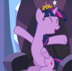 Size: 580x573 | Tagged: safe, derpibooru import, screencap, twilight sparkle, twilight sparkle (alicorn), alicorn, pony, equestria games (episode), adorkable, animated, cheering, cropped, cute, dork, equestria games, excited, eyes closed, female, happy, mare, new crown, open mouth, sitting, smiling, solo, throne, twiabetes