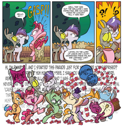 Size: 919x949 | Tagged: safe, artist:jay fosgitt, idw, discord, pinkie pie, princess celestia, alicorn, earth pony, pegasus, pony, unicorn, spoiler:comic, spoiler:comic50, balloon, drums, for the pony who has everything, glasses, musical instrument, party, pony discord, trumpet