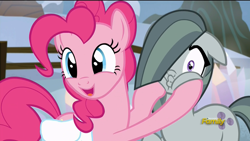 Size: 1920x1080 | Tagged: safe, screencap, marble pie, pinkie pie, earth pony, pony, hearthbreakers, cute, floppy ears, kissy face, looking back, open mouth, pie twins, puffy cheeks, sisters, smiling, squishy cheeks, twins, wide eyes