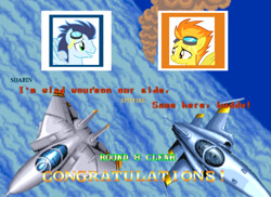 Size: 826x601 | Tagged: safe, derpibooru import, soarin', spitfire, arcade, area 88, capcom, f-14 tomcat, video game, wonderbolts