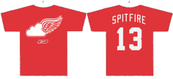 Size: 550x250 | Tagged: safe, artist:doctorxfizzle, derpibooru import, spitfire, clothes, detroit red wings, hockey, nhl, t-shirt