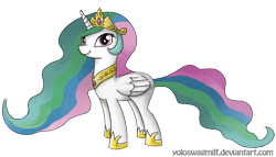 Size: 3500x2000 | Tagged: safe, artist:marble-soda, princess celestia, alicorn, pony, crown, female, horn, mare, multicolored mane, multicolored tail, solo, white coat, white wings, wings