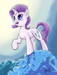 Size: 2278x3000 | Tagged: safe, artist:sea-maas, rarity, pony, unicorn, female, gem, happy, mare, raised hoof, solo