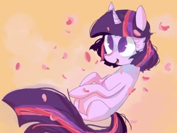 Size: 1024x768 | Tagged: safe, artist:berryden, derpibooru import, twilight sparkle, petals, solo