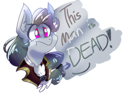 Size: 1024x768 | Tagged: safe, artist:emuuanne, derpibooru import, rainbow dash, pegasus, pony, ascot, bust, clothes, ear fluff, eye clipping through hair, lyrics, scrunchy face, simple background, solo, text, the count of monte cristo, the count of monte rainbow, this man is dead, transparent background