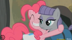 Size: 1366x768 | Tagged: safe, screencap, maud pie, pinkie pie, earth pony, pony, hearthbreakers, hug