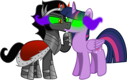 Size: 1093x696 | Tagged: safe, artist:crystalmagic6, derpibooru import, king sombra, twilight sparkle, twilight sparkle (alicorn), alicorn, pony, unicorn, corrupted, corrupted twilight sparkle, corruption of magic, dark magic, duo, evil, female, glowing eyes, kissing, magic, male, mind control, possessed, queen twilight, shipping, simple background, sombra eyes, sombrafied, straight, transparent background, twibra, vector