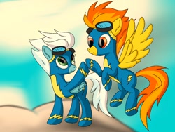 Size: 1024x768 | Tagged: safe, artist:jabbie64, derpibooru import, fleetfoot, spitfire, wonderbolts