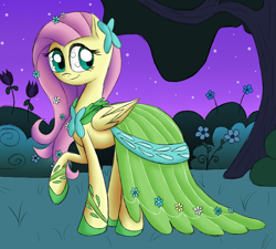 Size: 2000x1800 | Tagged: safe, artist:yourfavoritelove, fluttershy, pegasus, pony, canterlot gardens, clothes, dress, gala dress, smiling, solo
