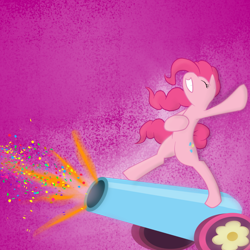 Size: 800x800 | Tagged: safe, artist:shadestars, pinkie pie, earth pony, pony, cannon, confetti, looking up, party cannon, solo