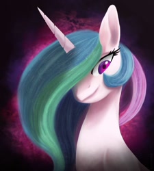 Size: 900x1000 | Tagged: safe, artist:lunaritass, princess celestia, alicorn, pony, bust, hair over one eye, portrait, solo