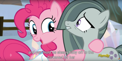 Size: 1920x960 | Tagged: safe, screencap, marble pie, pinkie pie, earth pony, pony, hearthbreakers, meme, youtube caption