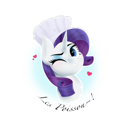 Size: 3264x3264 | Tagged: safe, artist:treblesketchofficial, rarity, pony, unicorn, blowing a kiss, chef's hat, commission, female, french, hat, head, heart, looking at you, mare, one eye closed, profile, solo, wink