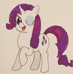 Size: 1503x1529 | Tagged: safe, artist:iffoundreturntorarity, rarity, pony, unicorn, female, mare, newbie artist training grounds, one eye closed, solo, traditional art, wink