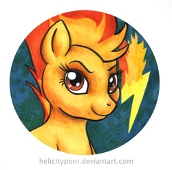 Size: 600x594 | Tagged: safe, artist:helicityponi, derpibooru import, spitfire, bust, button, portrait, solo, traditional art