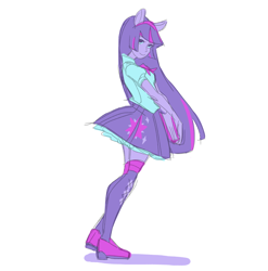 Size: 1280x1296 | Tagged: safe, artist:jomarston, twilight sparkle, human, equestria girls, adorkable, book, clothes, cute, dork, eared humanization, female, full body, humanized, no catchlights, pleated skirt, shoes, simple background, skirt, socks, solo, thigh highs, twiabetes, white background, zettai ryouiki