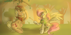 Size: 2240x1128 | Tagged: safe, artist:captainsnarkyninja, applejack, fluttershy, earth pony, pegasus, pony, alternate universe, female, mare