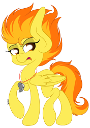 Size: 1234x1746 | Tagged: safe, artist:that-spotted-unicorn, derpibooru import, spitfire, pegasus, pony, female, mare, solo, two toned mane, wings, yellow coat