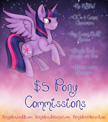 Size: 2000x2250 | Tagged: safe, artist:kirajoleen, derpibooru import, twilight sparkle, twilight sparkle (alicorn), alicorn, pony, commission info, female, mare, prices, solo