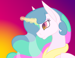 Size: 1209x944 | Tagged: safe, artist:ahaintthatbad, princess celestia, alicorn, pony, female, horn, magic, mare, multicolored mane, solo, white coat