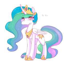 Size: 882x875 | Tagged: safe, artist:braindead, princess celestia, alicorn, pony, aw yiss, female, no pupils, simple background, solo, white background