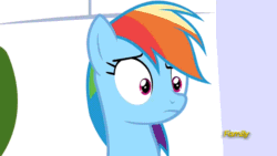 Size: 640x360 | Tagged: safe, derpibooru import, edit, edited screencap, screencap, rainbow dash, pegasus, pony, sparkle's seven, animated, caption, crossed arms, discovery family logo, duckface, female, gif, image macro, mare, nope, pouting, raised hoof, reaction image, solo, text