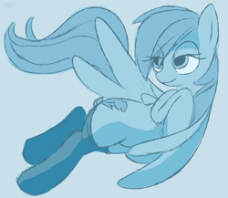 Size: 2300x2000 | Tagged: safe, rainbow dash, pegasus, pony, blue background, clothes, doodle, monochrome, simple background, socks, solo, thigh highs