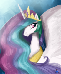 Size: 800x968 | Tagged: safe, artist:planetrina, princess celestia, alicorn, pony, crown, jewelry, looking at you, regalia, solo